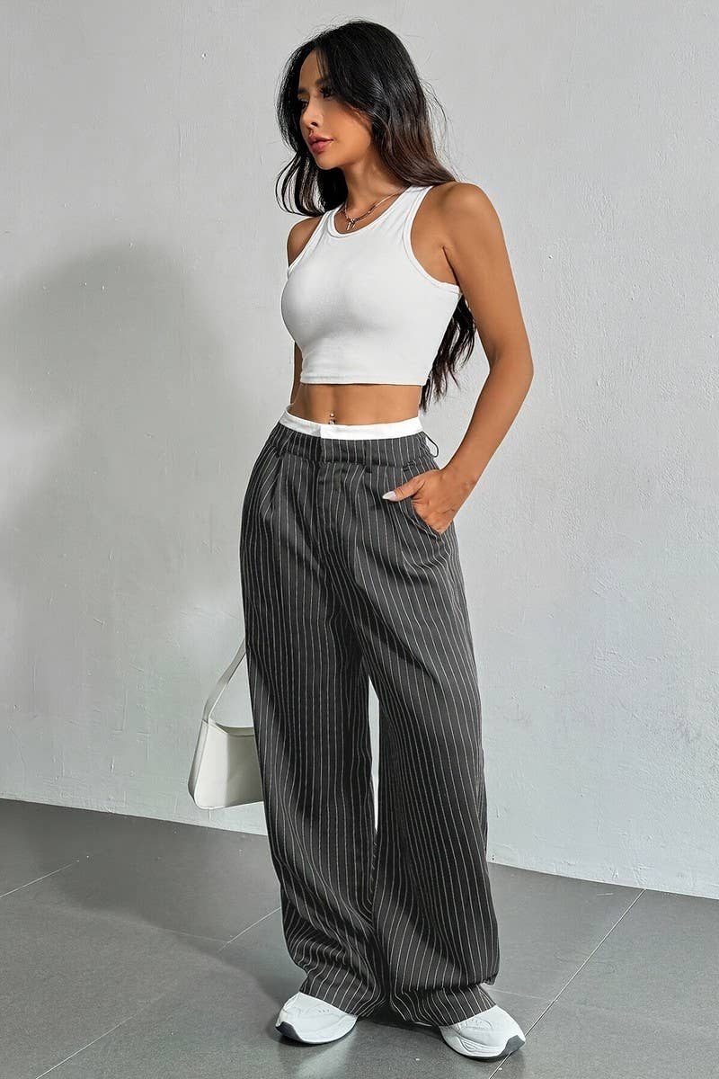 STRIPED LOOSE STRAIGHT-LEG TROUSERS