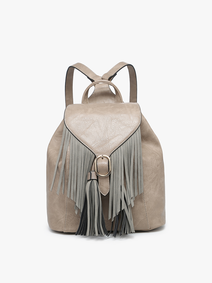 BP2349 Jewel Distressed Bucket Backpack w/ Fringe