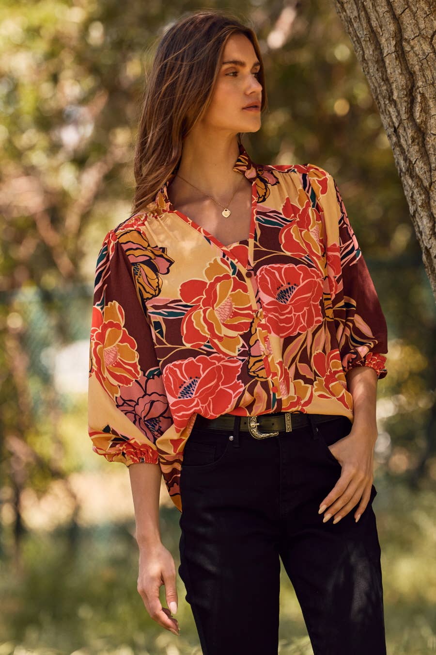Plus Floral Printed 3/4 Sleeve Blouse