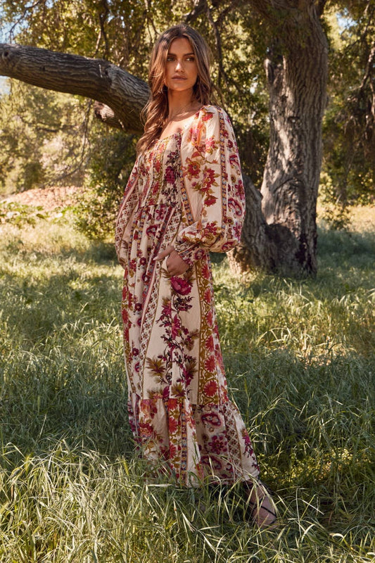 Floral Printed Bohemian Maxi Dress: Garden Party / M