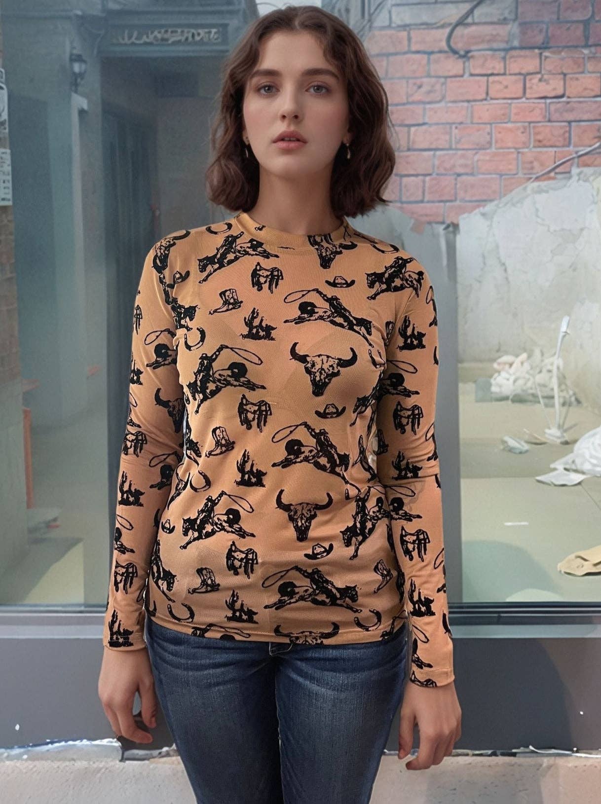 TZ103 Cowboy Velvet Mesh Top