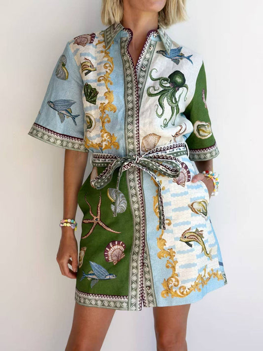 Deep Blue Seas Shirt Dress with Open Front