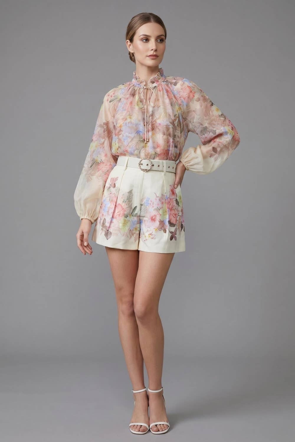 Tropical Floral Blouse and Shorts Set