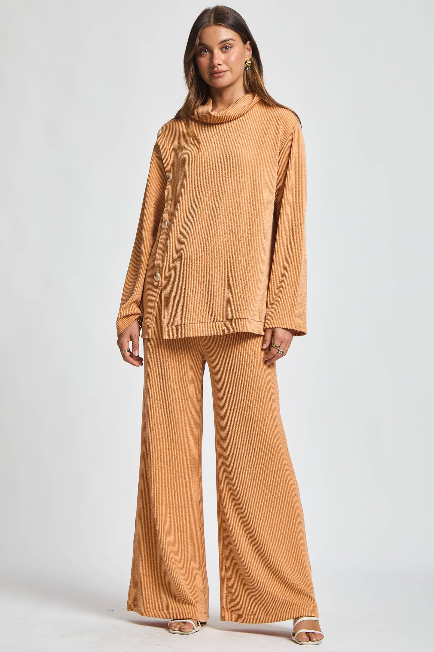2-Piece Cowl Neck Ribbed Set TRVSET-LAVISH: OLIVE / S