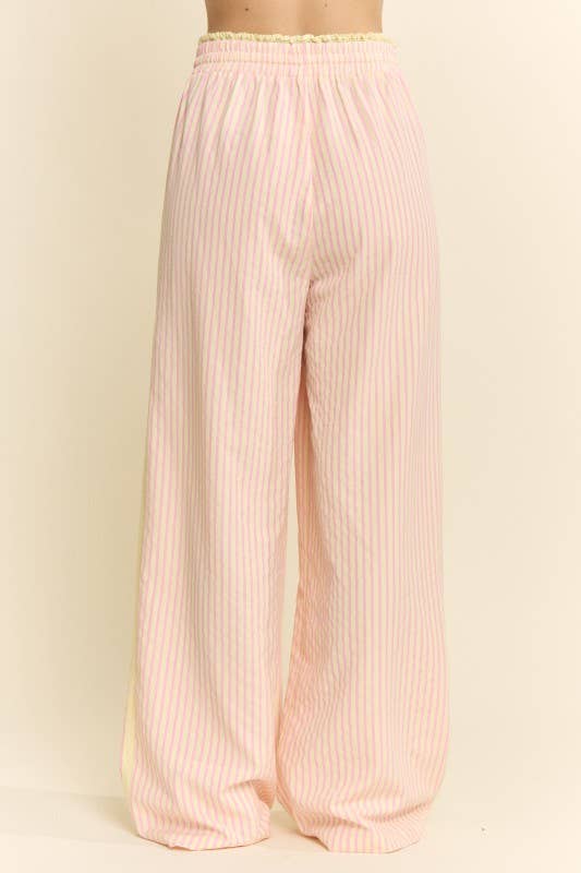 STRIPE LACE TRIM WIDE LEG PANTS