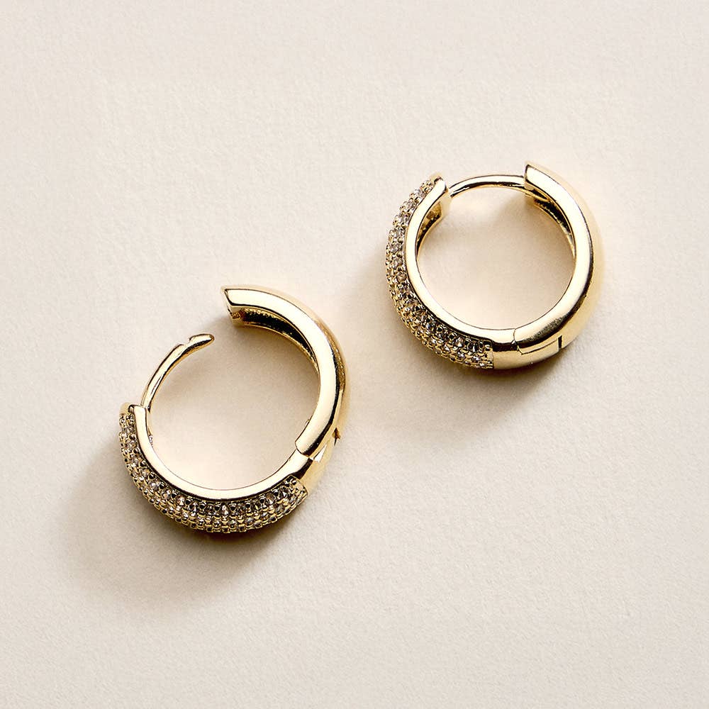 18K Gold Filled CZ Pave Huggie Hoop Earrings