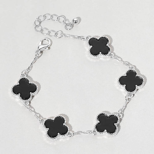Quatrefoil Link Bracelet: Silver Black