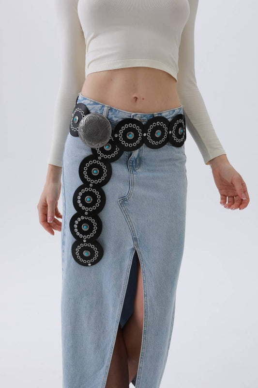 Western Turquoise-Disc Belt – Desert Stone Accent: Black