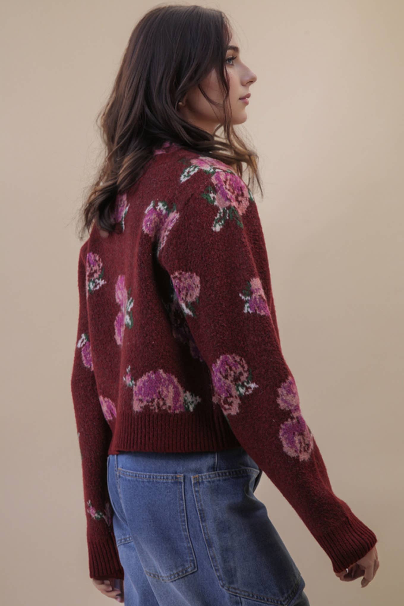 12W3475N-Print & Solid Soft Knit Sweater Cardigan