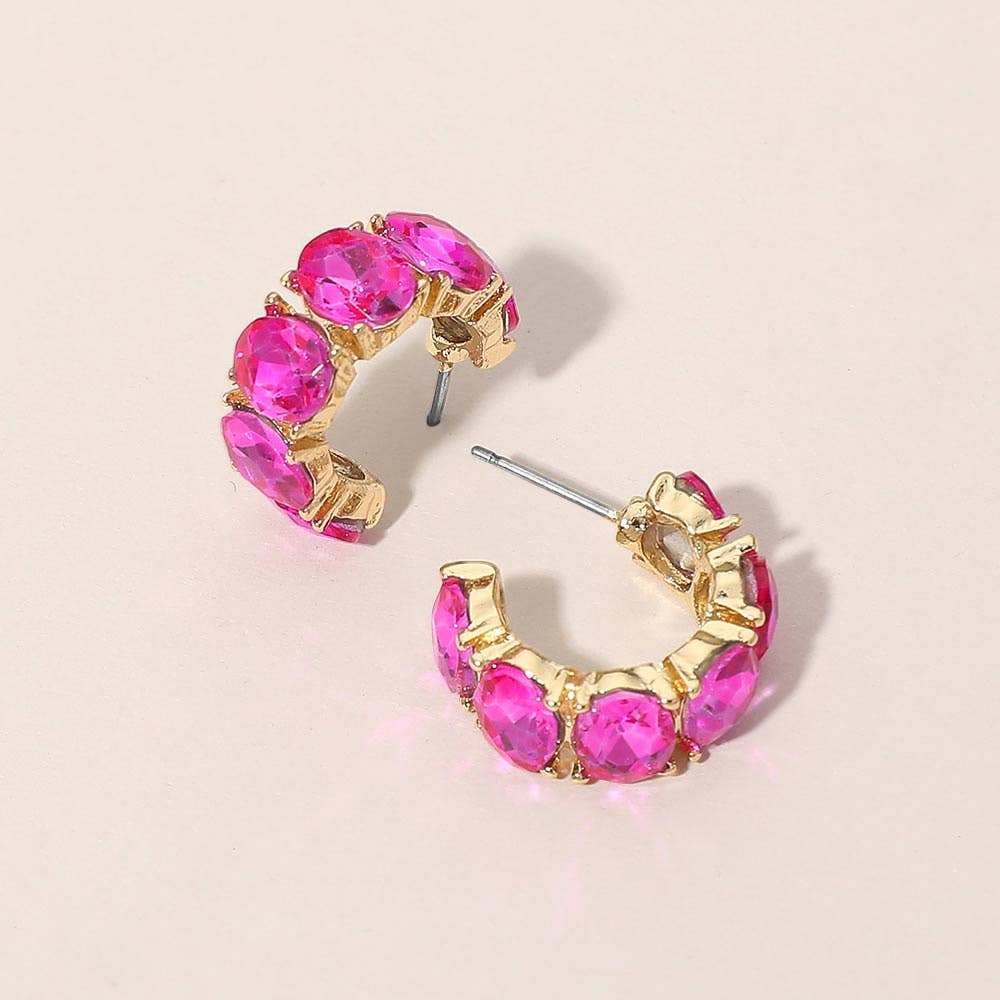 J8. Oval Stone Cluster Hoop Earrings