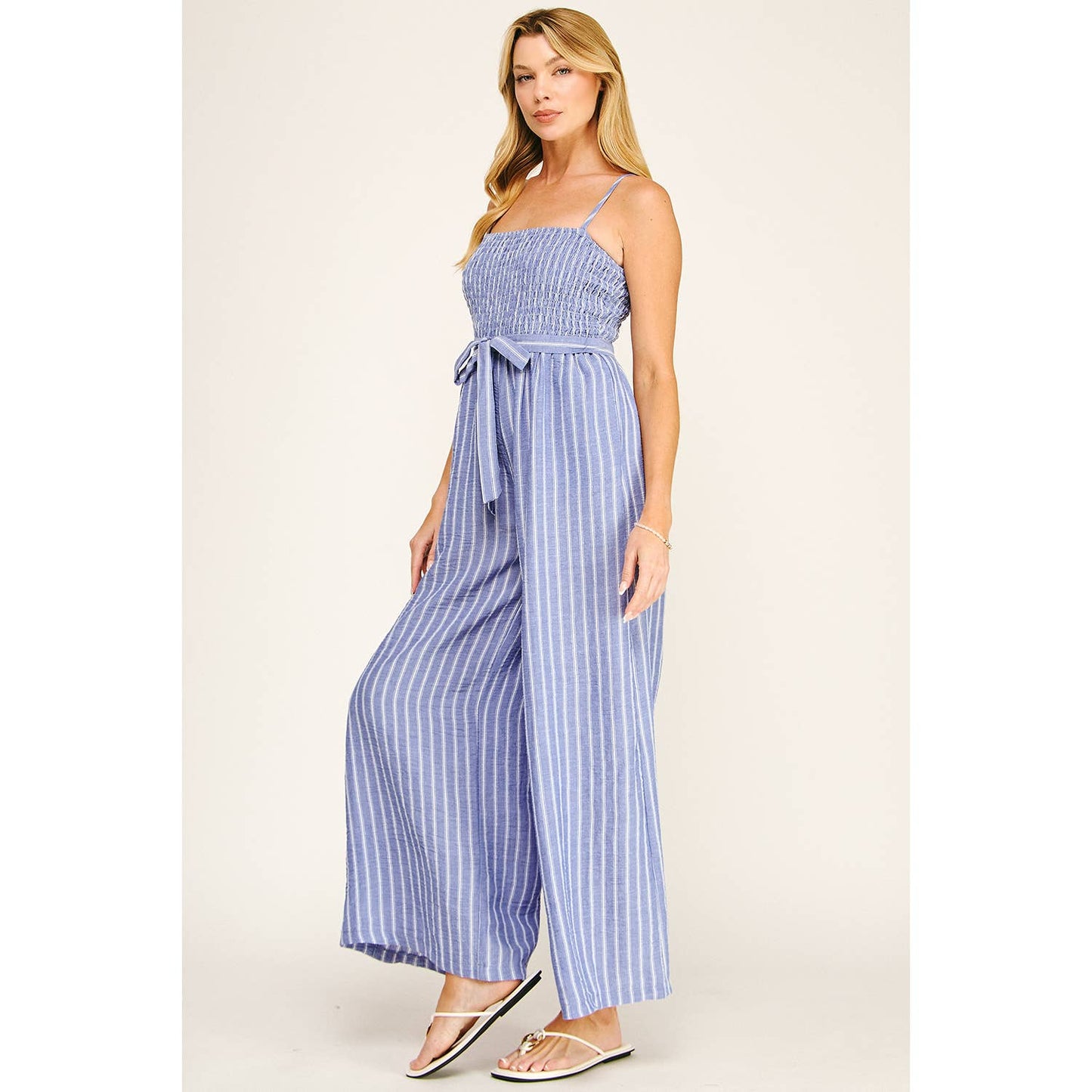 Blue Queen of the Coast Smocked Jumpsuit