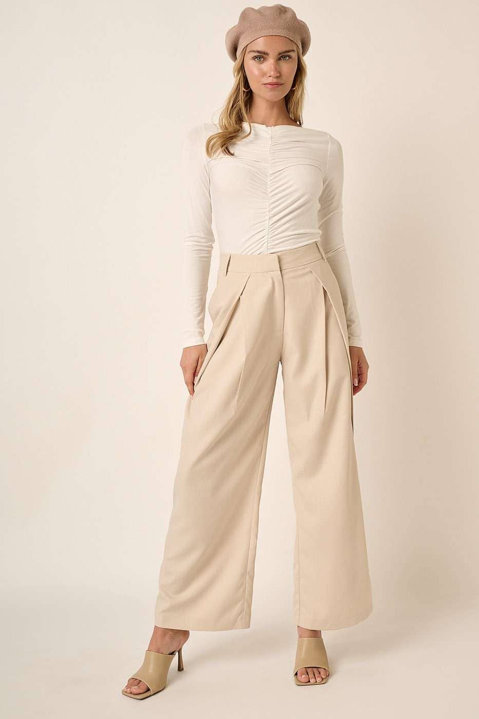 M70590 - DEEP PLEATED HIGH WAISTED WIDE LEG PANTS