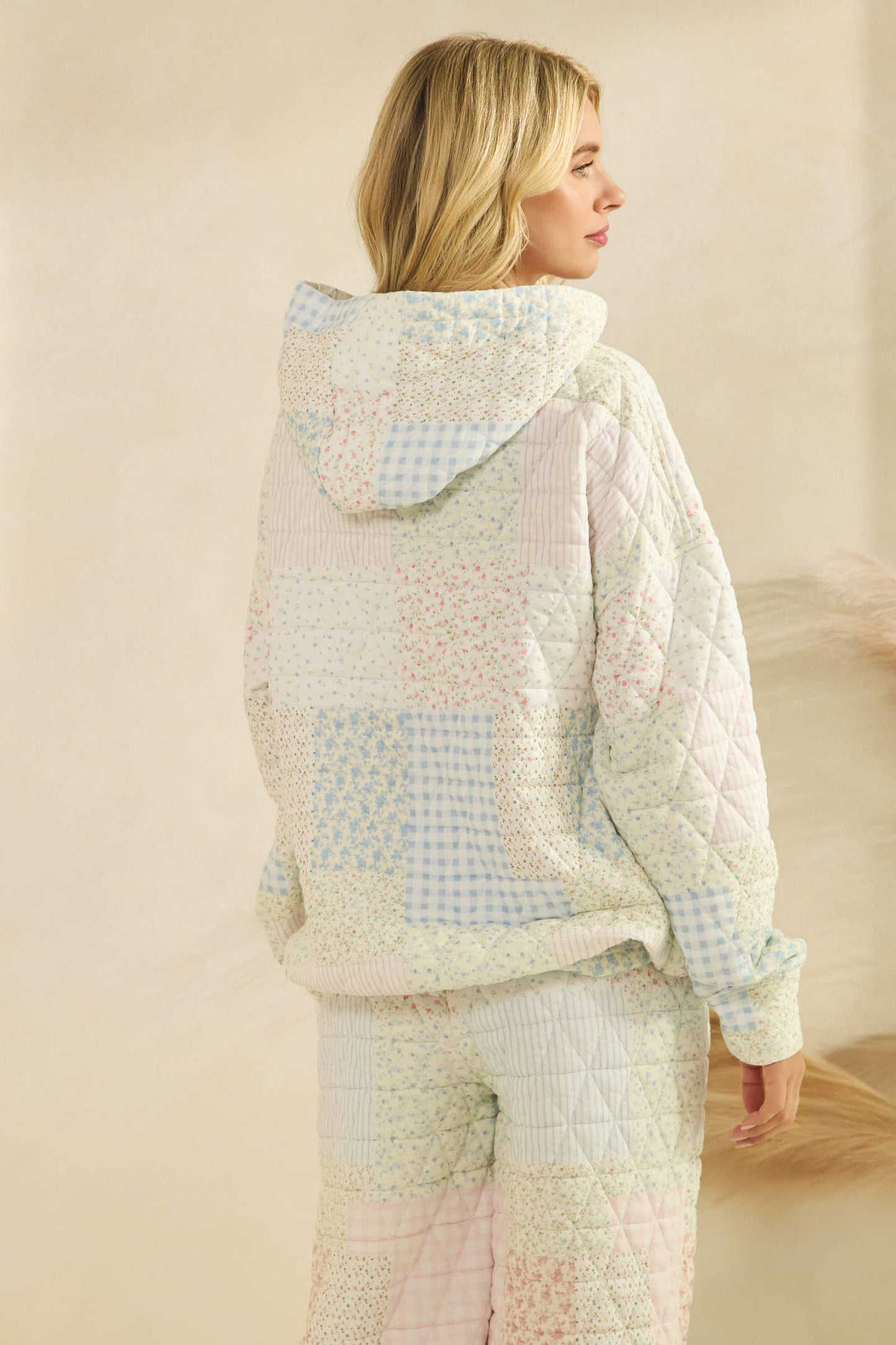Floral textured oversized Hoodie : Pastel combo / M