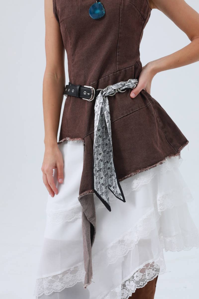 Studded Vegan Leather Belt – Satin Accent Waistband