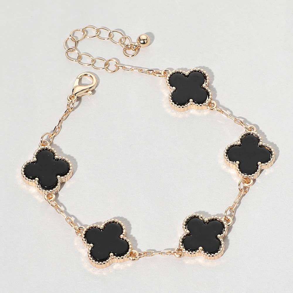 Quatrefoil Link Bracelet: Silver Black