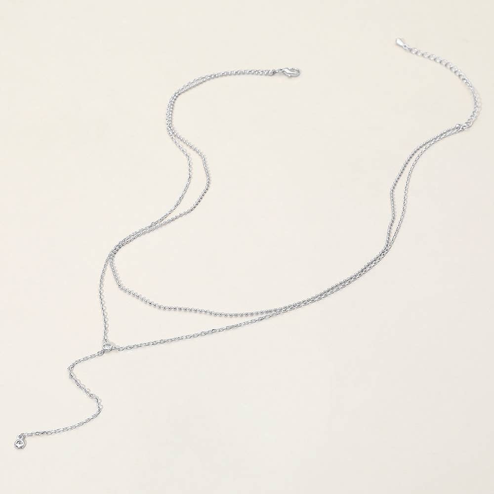 Dropped Round Stone Double Layered Y Necklace