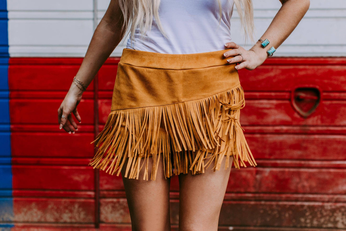 MK266 Holy Cow Vegan Suede Fringe Front Shorts - Mustard