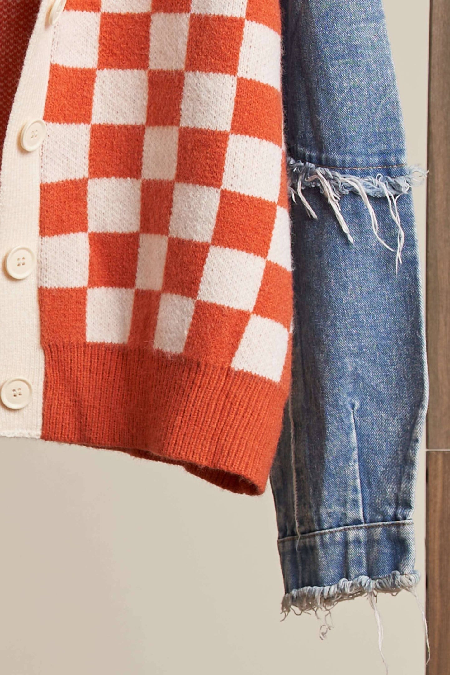Checker Plaid Cardigan: Charcoal / S