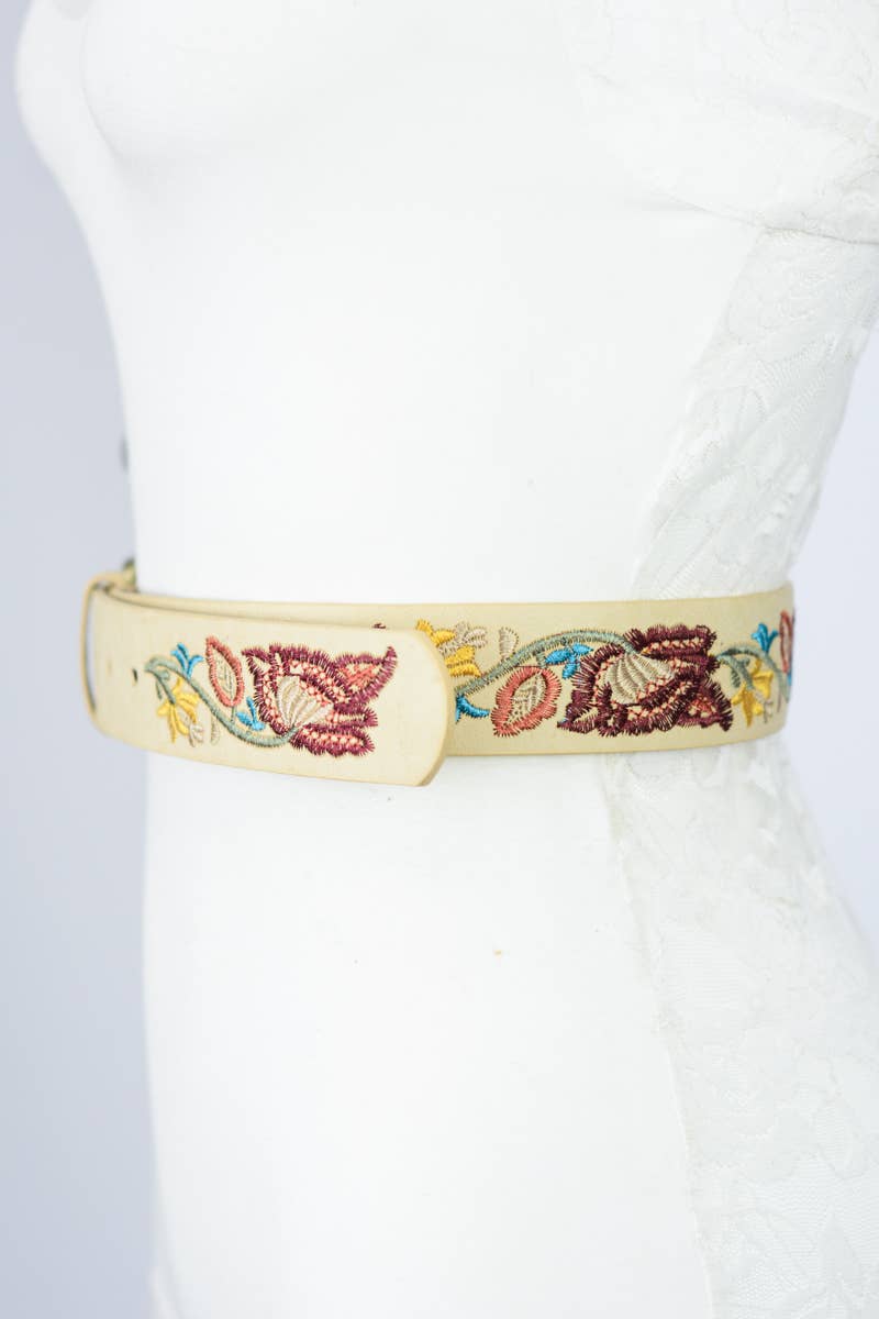 Flower Embroidered Statement Belt