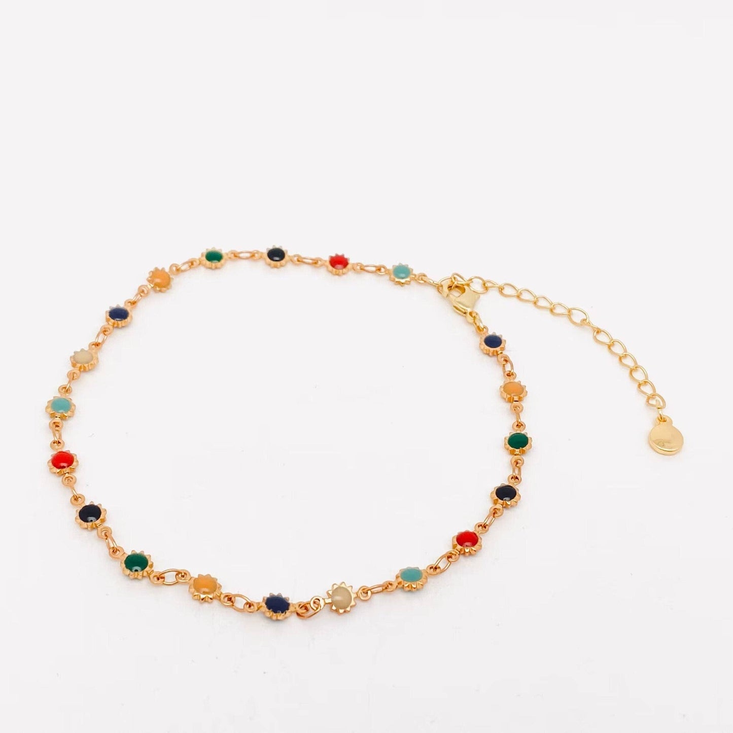 M27. Colored Enamel Small Sun Chain Anklet