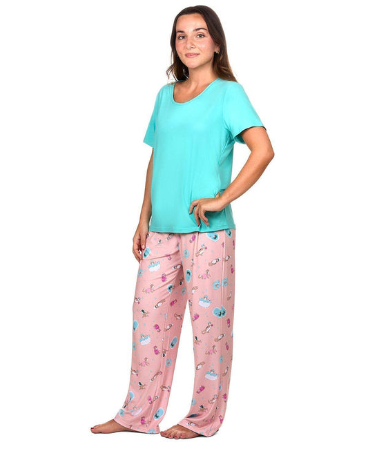 Spa Kitty 2Pc Pant PJ Set In A Bag: Peachy / M