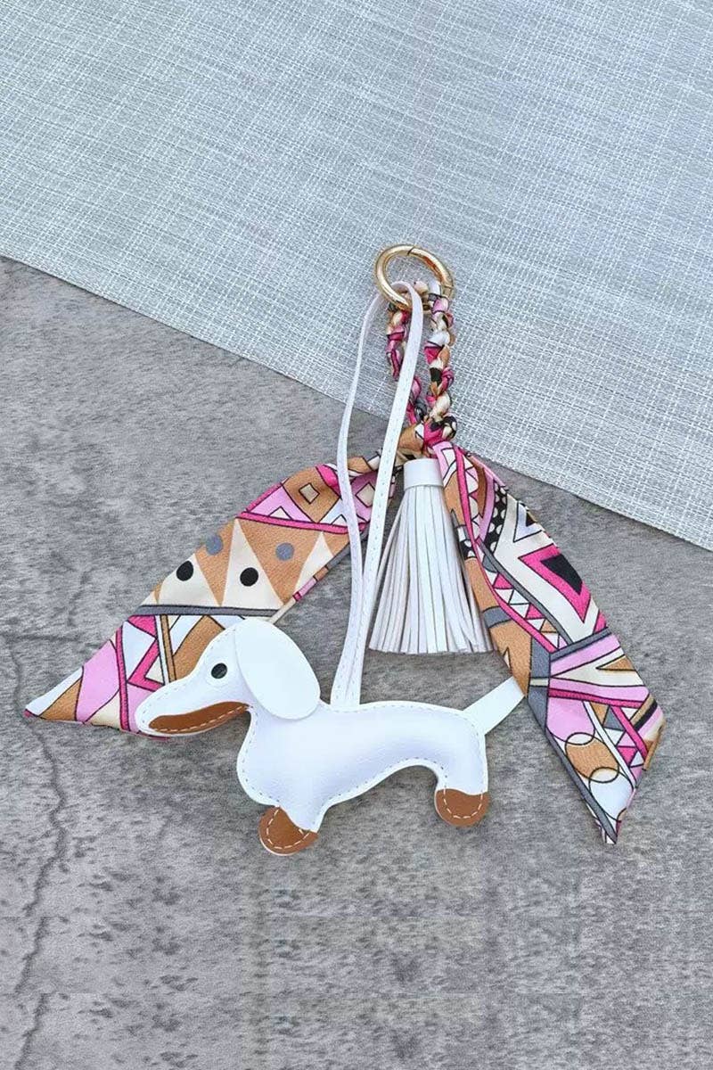 Dachshund Leather Bag Charm Fringed Bag Accessory