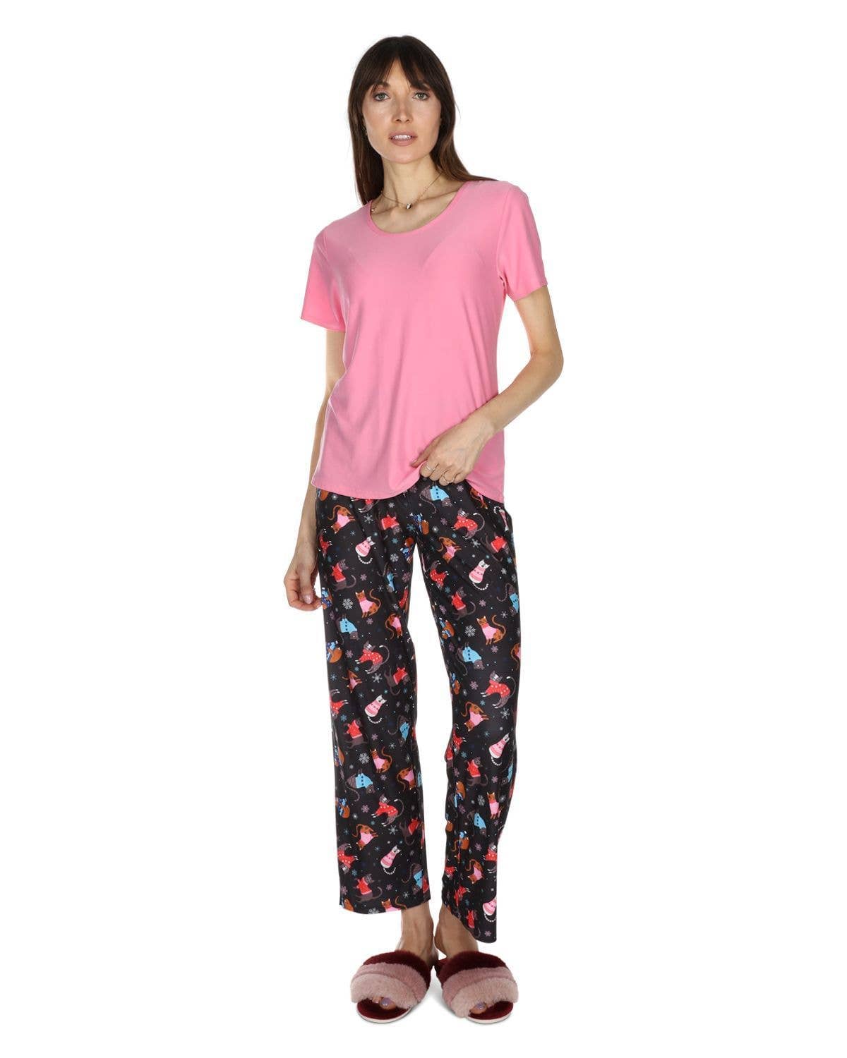 Women's Sweater Cats Pant PJ Set in a Bag: Black / S