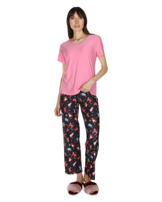 Women's Sweater Cats Pant PJ Set in a Bag: Black / S