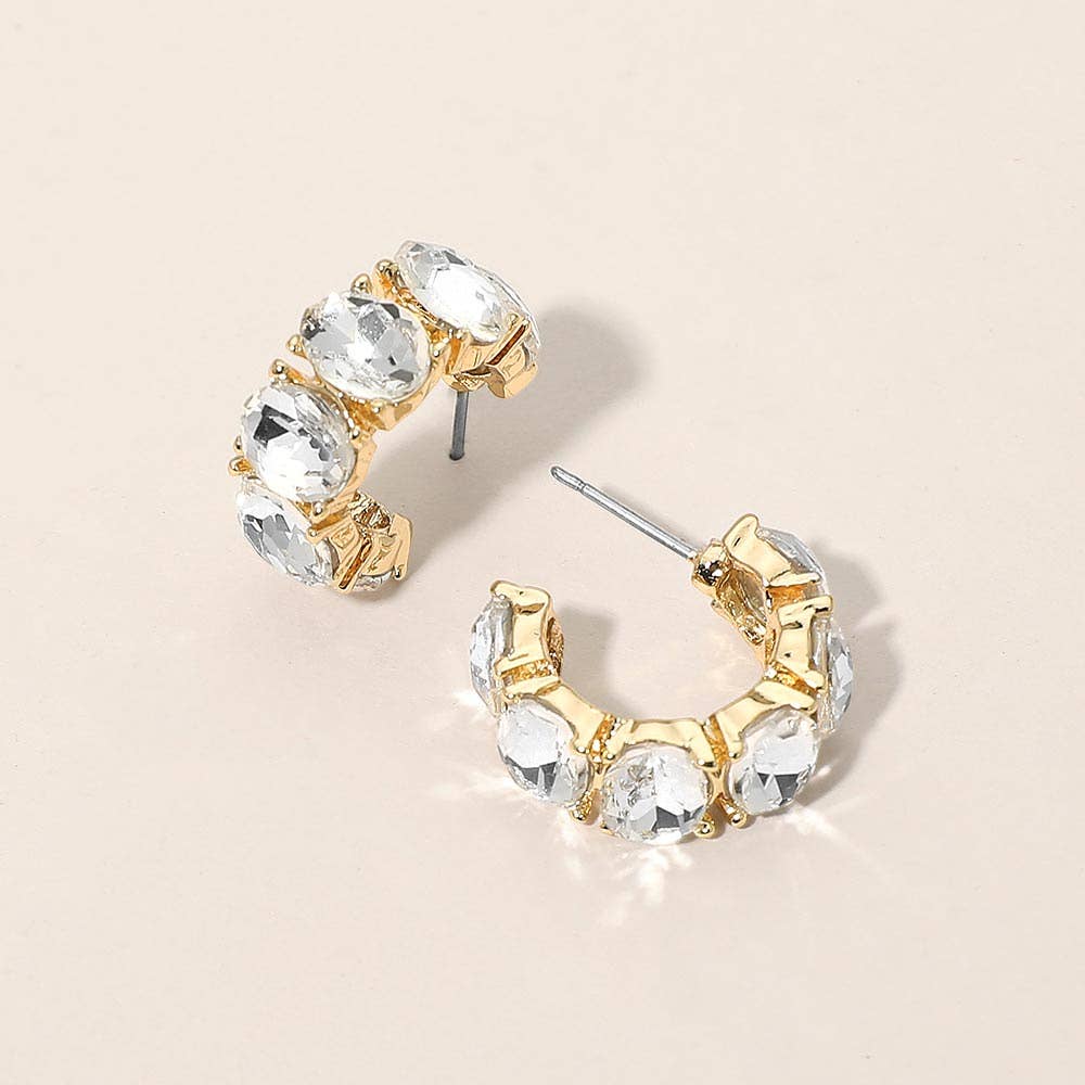 J8. Oval Stone Cluster Hoop Earrings