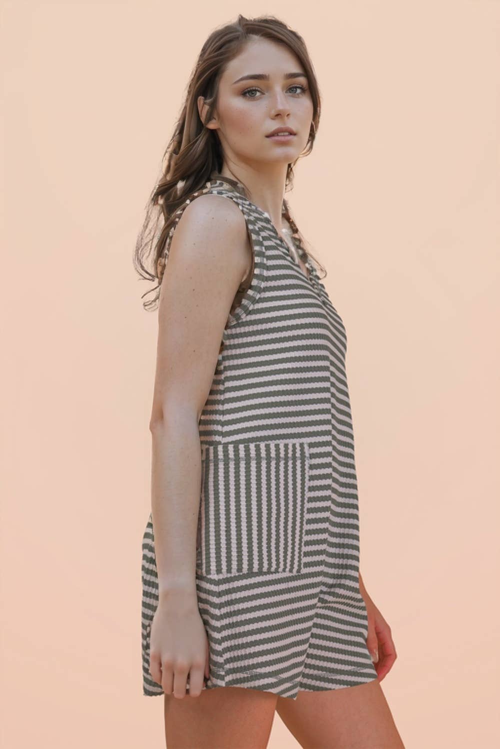 Olive Striped Knit Casual Comfy Romper