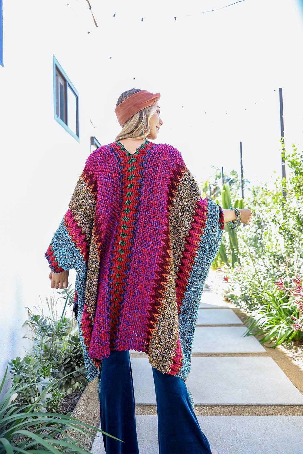 Western Colorful Crochet Patterned Ruana - The Original!: Maroon