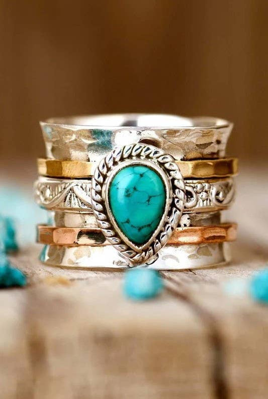 Teardrop Natural Stone Ring | 40R116: TURQ