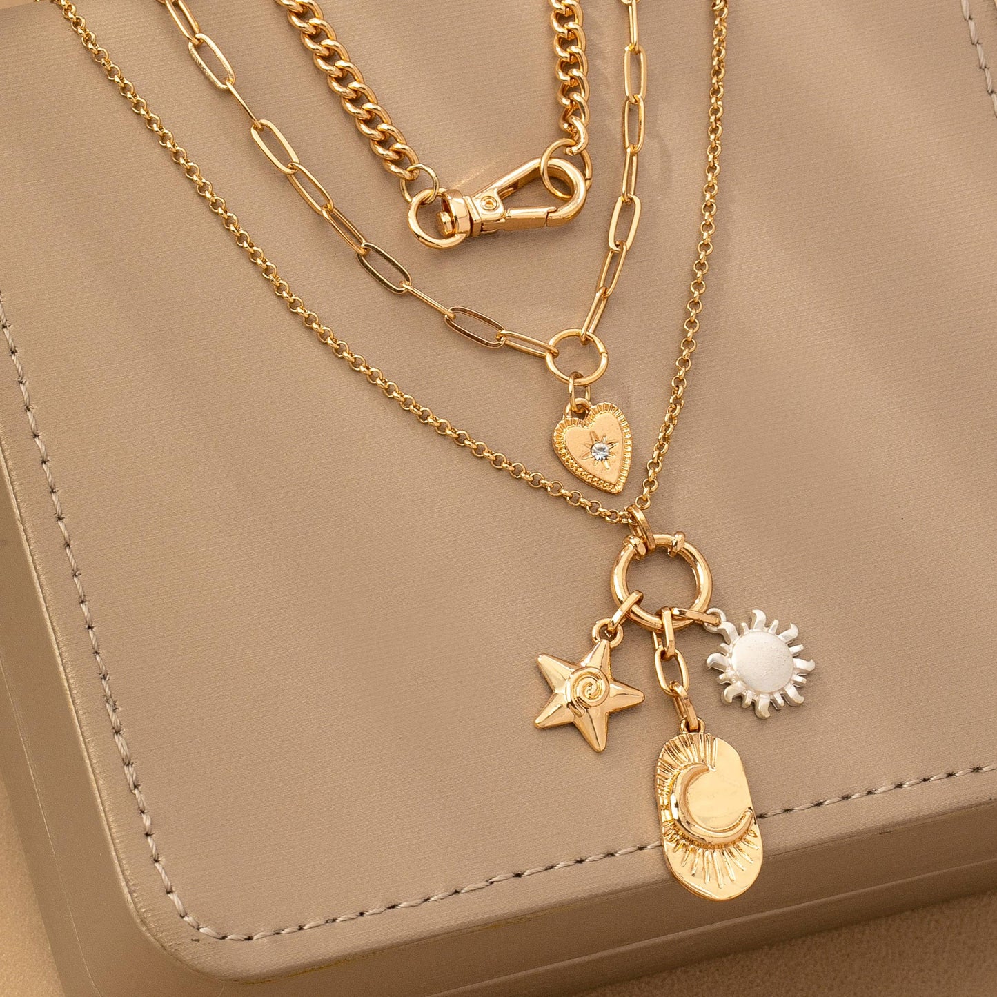 J26. MULTI LAYER CELESTIAL STAR MOON CHARM NECKLACE