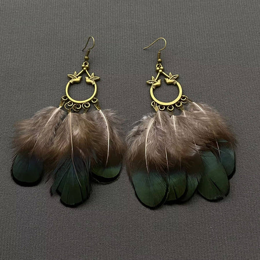 Bird Charm Feather Dangle Earrings