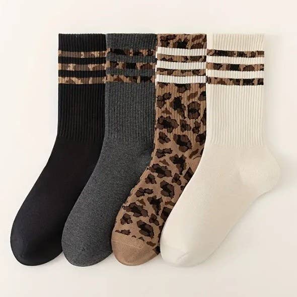 WOMAN ANIMAL LEOPARD HALF CREW THROWBACK SOCKS | 40S02071