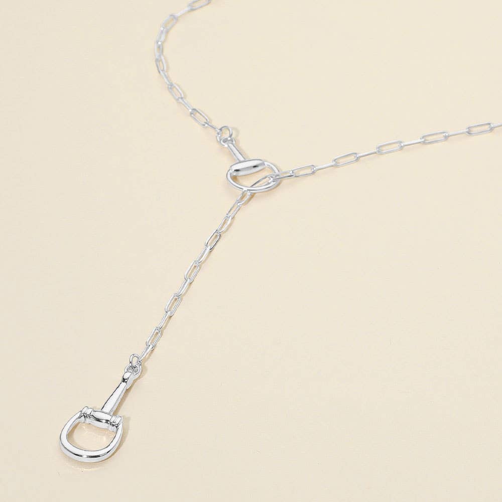 Metal Horsebit Link Sliding Paperclip Chain Necklace: Rhodium