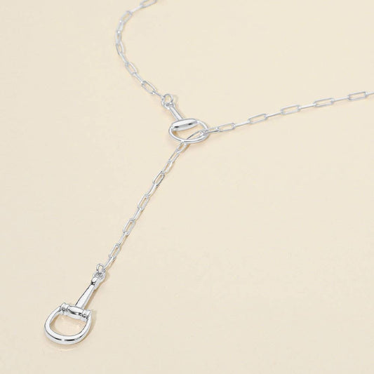 Metal Horsebit Link Sliding Paperclip Chain Necklace: Rhodium
