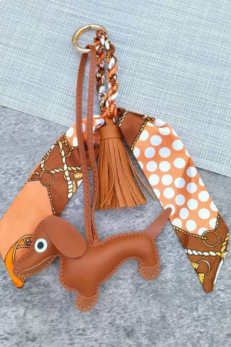 Dachshund Leather Bag Charm Fringed Bag Accessory
