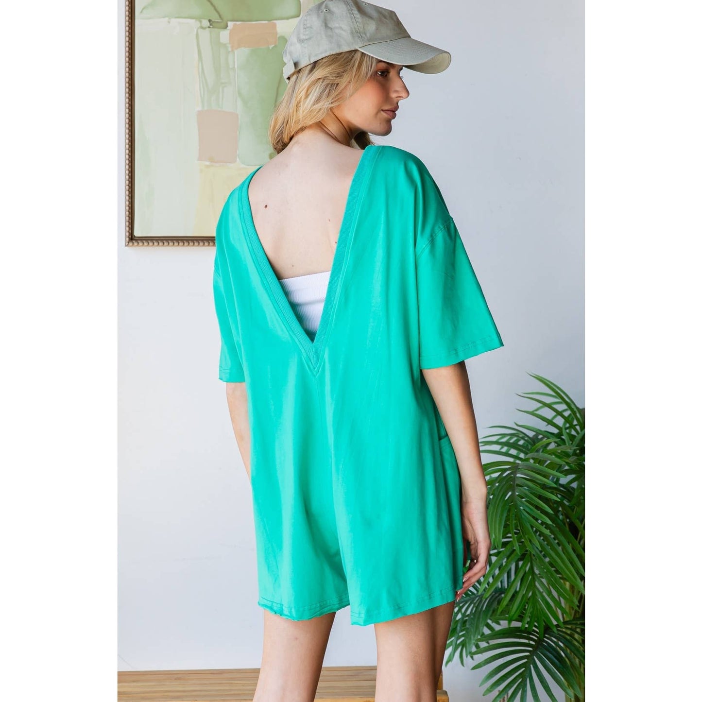 Short Sleeve Knit Open Back Romper