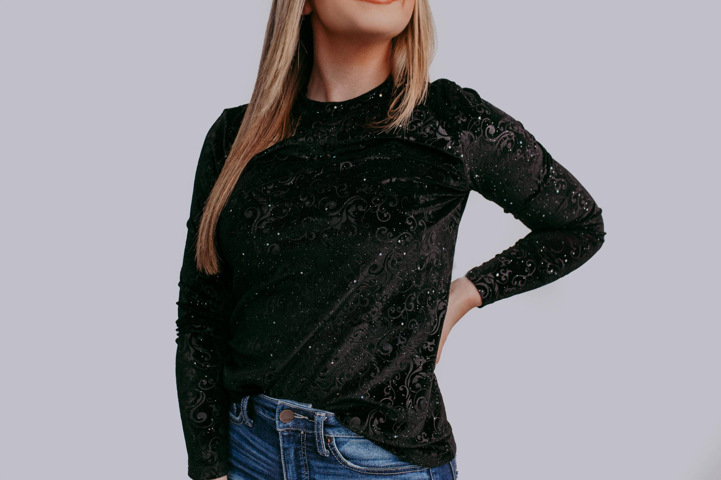 MK414 Tooled leather Velvet Mesh Top