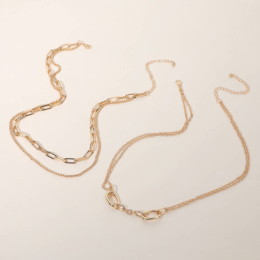 2PCS - Metal Link Paperclip Chain Layered Necklace
