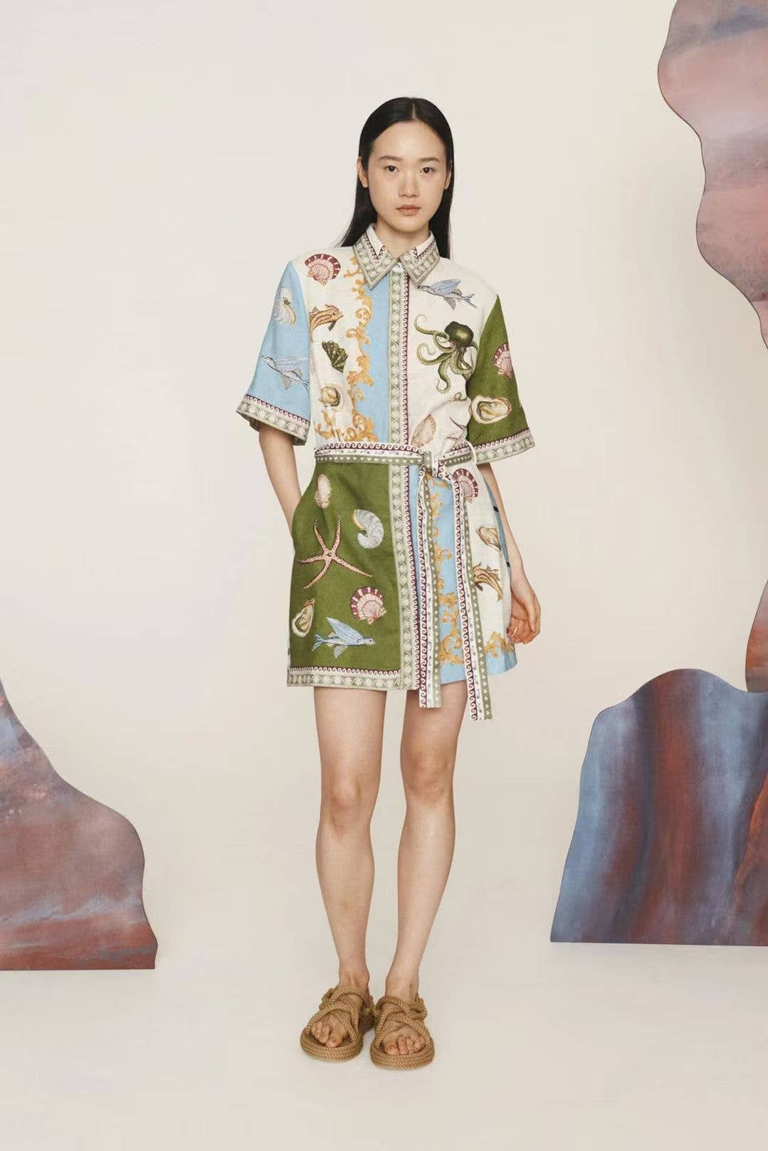 Deep Blue Seas Shirt Dress with Open Front
