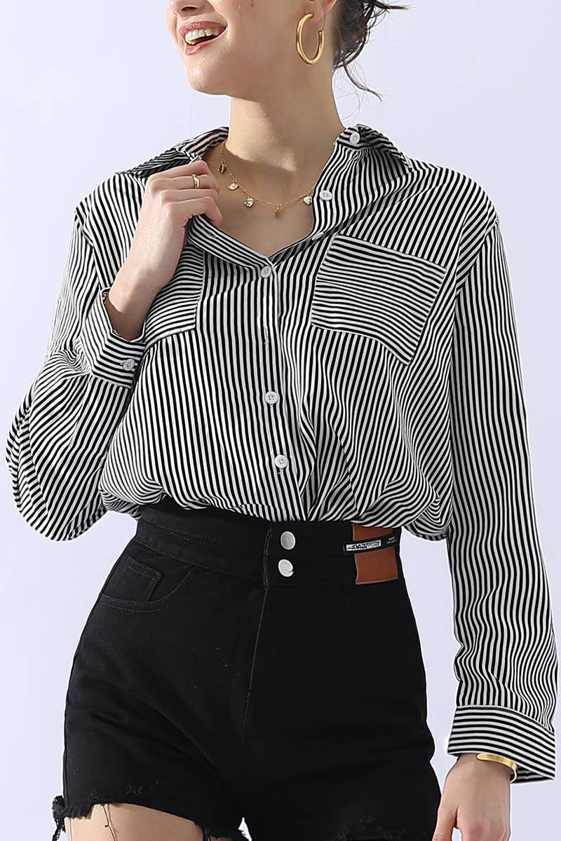 Striped Button Down Long Sleeve Collared Shirts