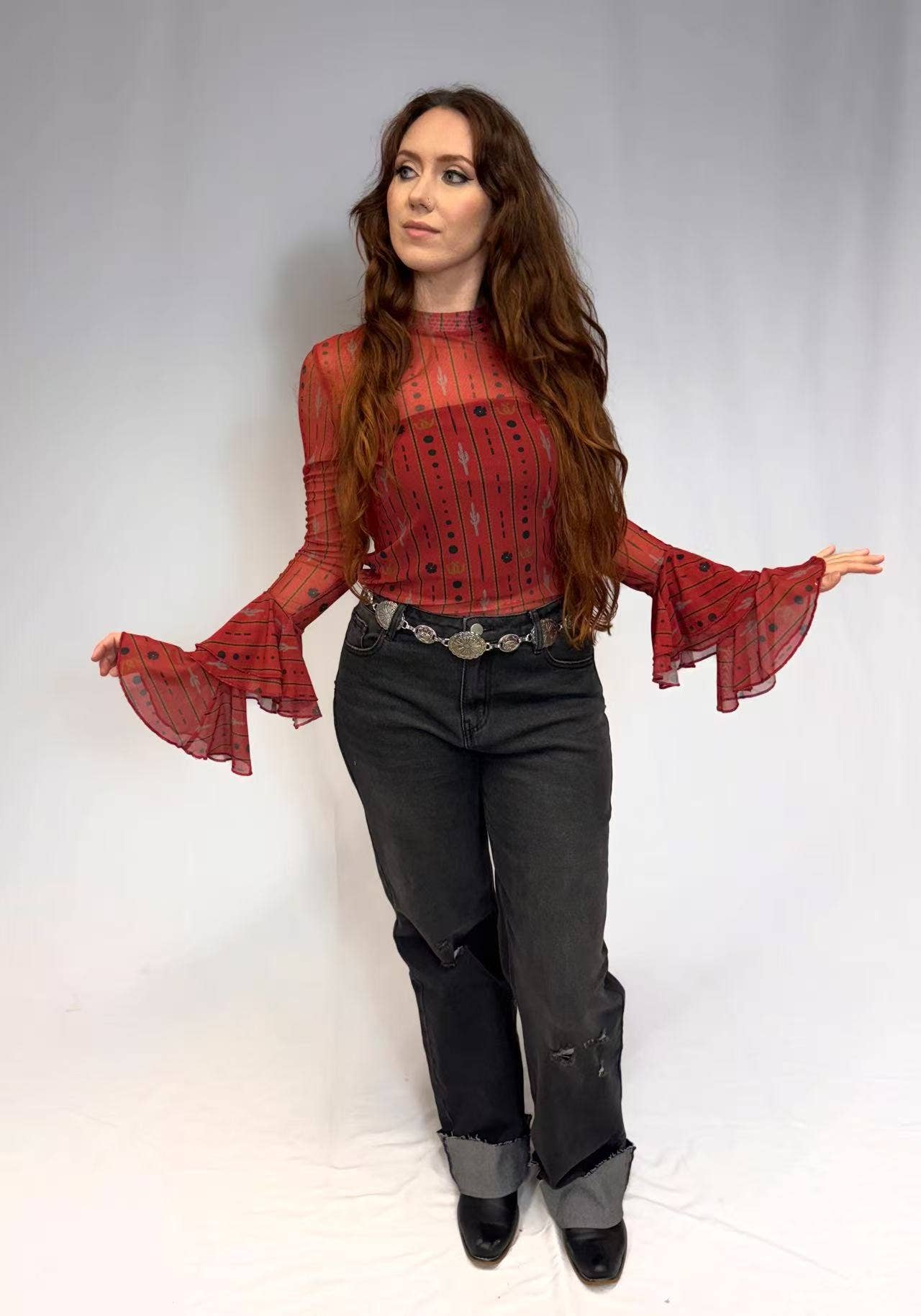 MK052 Crimson Desert Mesh Top
