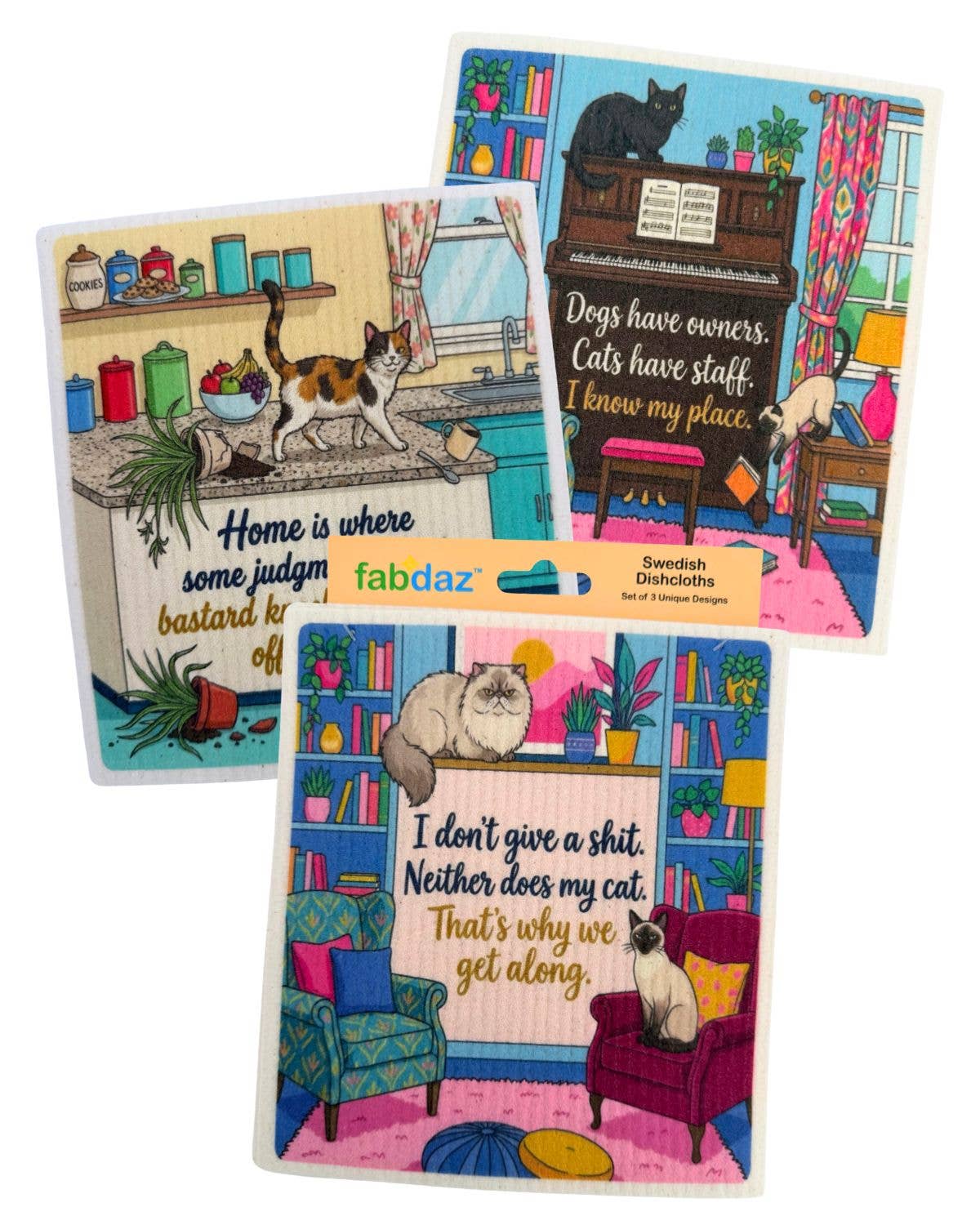 Sassy Cats - Set of 3 - Swedish Dishcloths