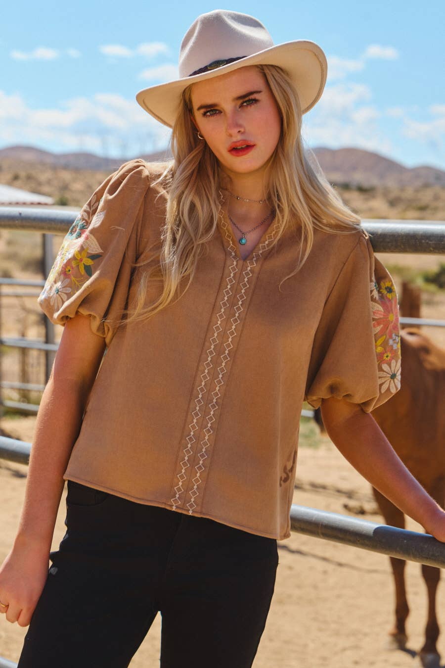 Faux Suede Puff Sleeve Top: Olive / L