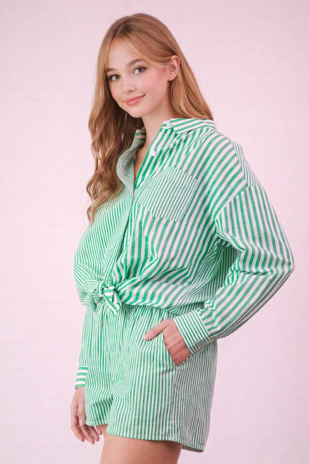 Very J-Striped Oversized Comfy Shirt Top & Shorts Set