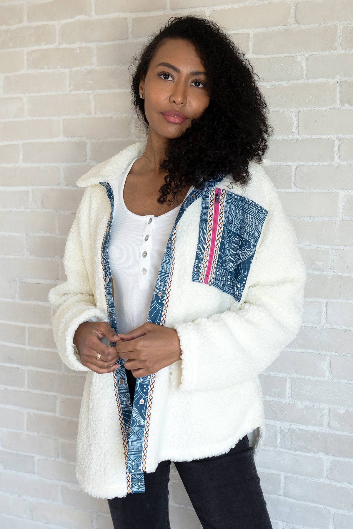 JKT2197 Murphy Print Trim Sherpa Jacket