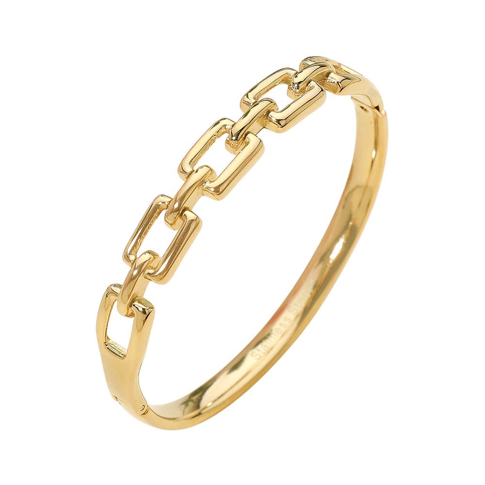 Stainless Steel Chain Link Hinged Bangle Bracelet