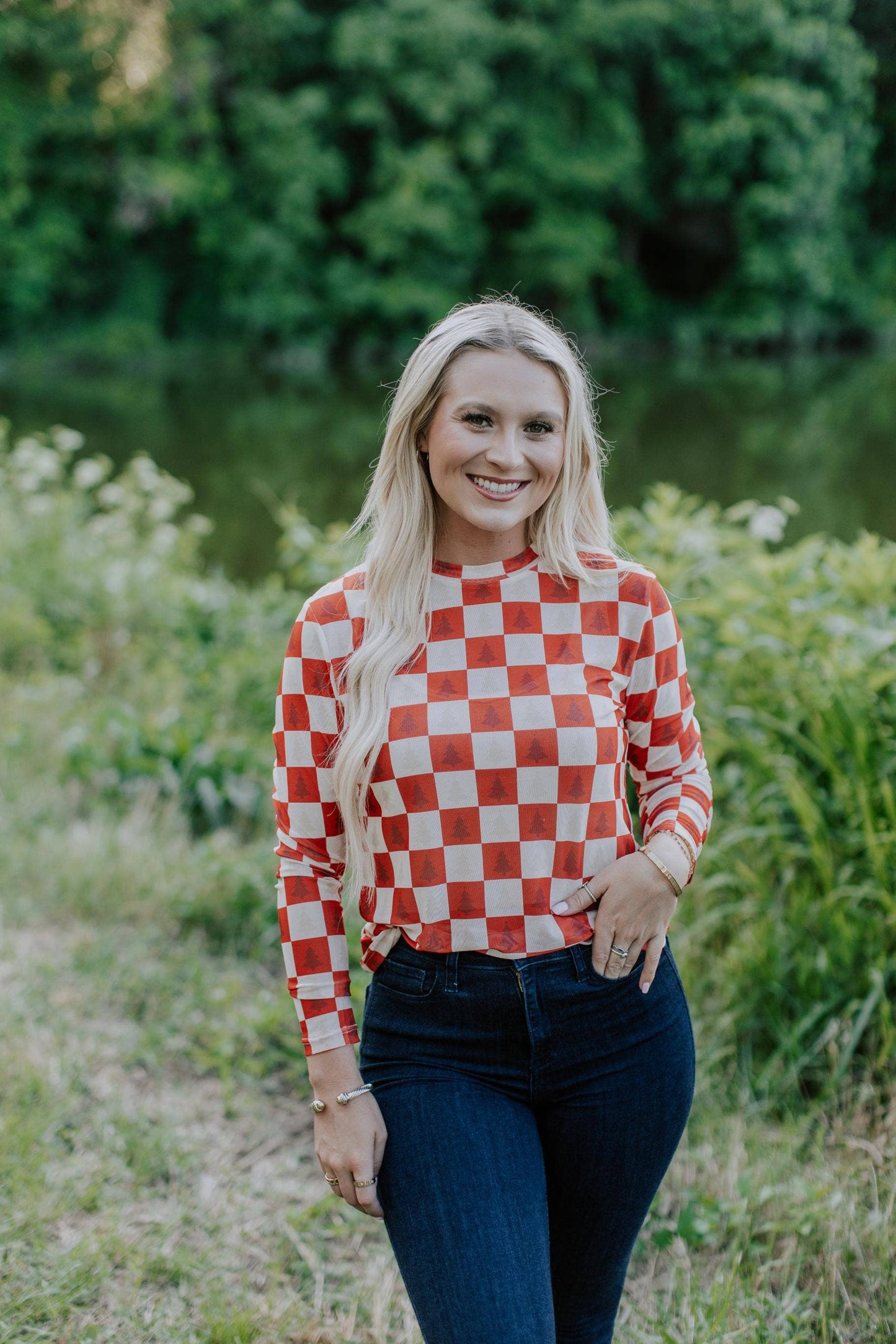 MK821 Christmas Tree Checkered Mesh Top